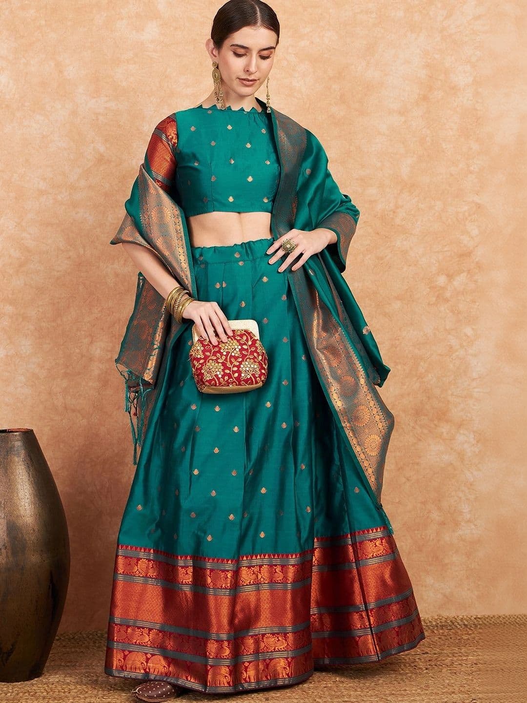 Anouk Rustic Embellished Semi-Stitched Lehenga & Unstitched Blouse With Dupatta - view 1
