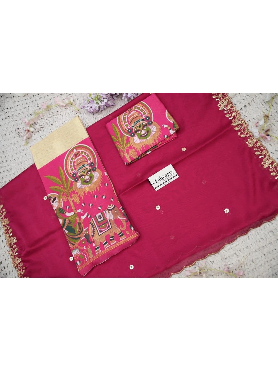 Fabcartz Sequinned Printed Silk Unstitched Lehenga & Blouse With Dupatta thumbnail 4