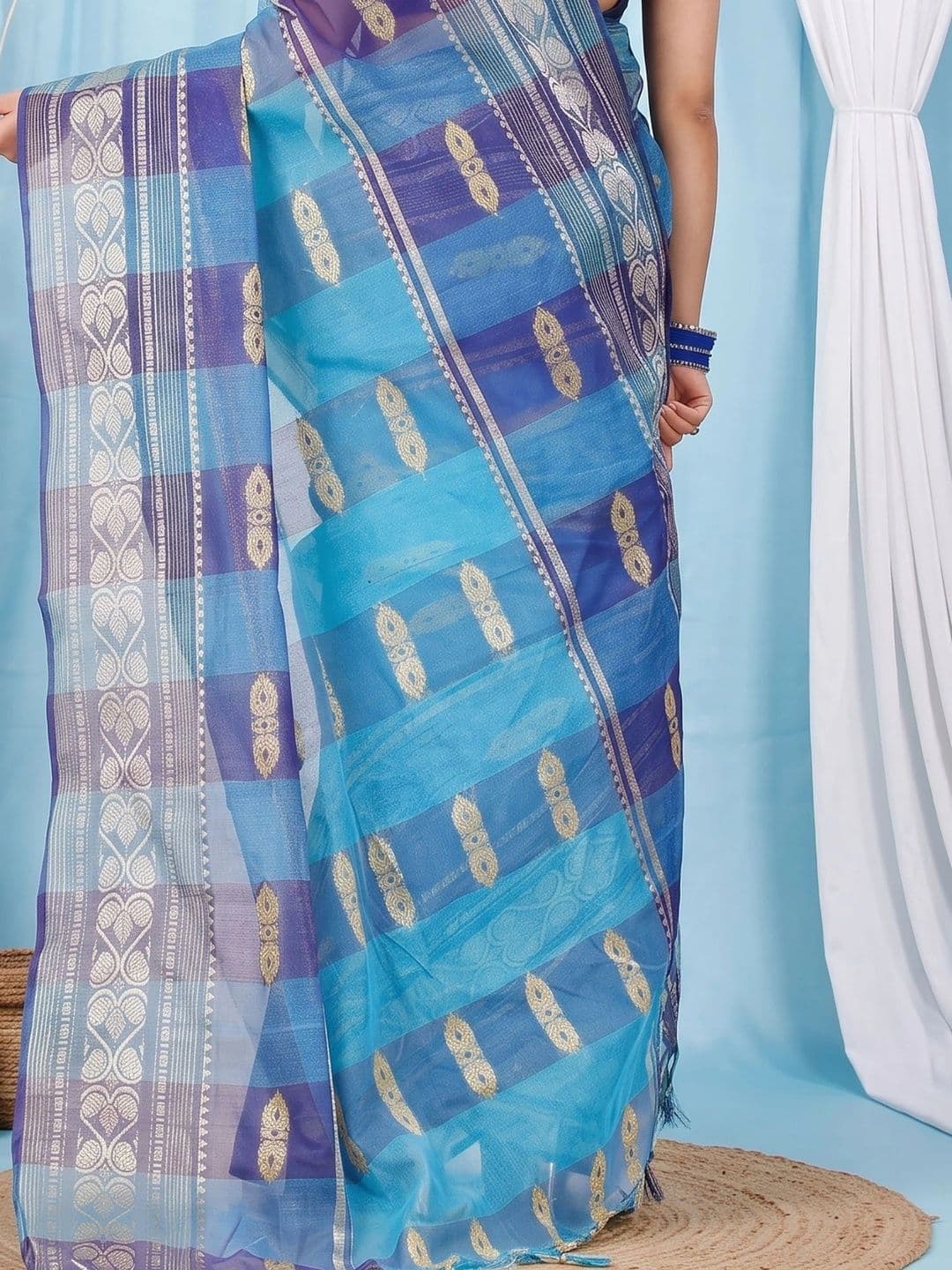 GitAsit Woven Design Zari Pure Cotton Handloom Taant Saree thumbnail 6
