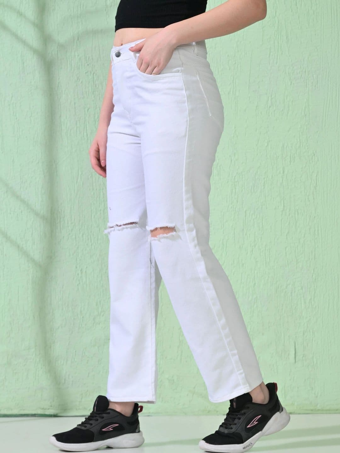 HERE&NOW Women's White Distressed Mid-Rise Straight Leg Jeans thumbnail 4