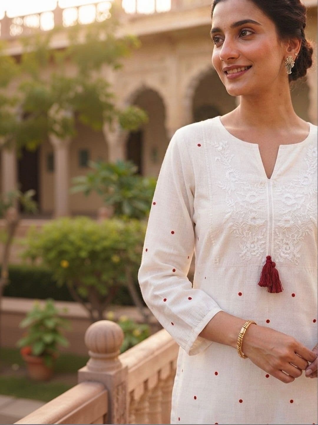 RR SA KURTIS Women Polka Dot Printed Thread Work Kurta thumbnail 4
