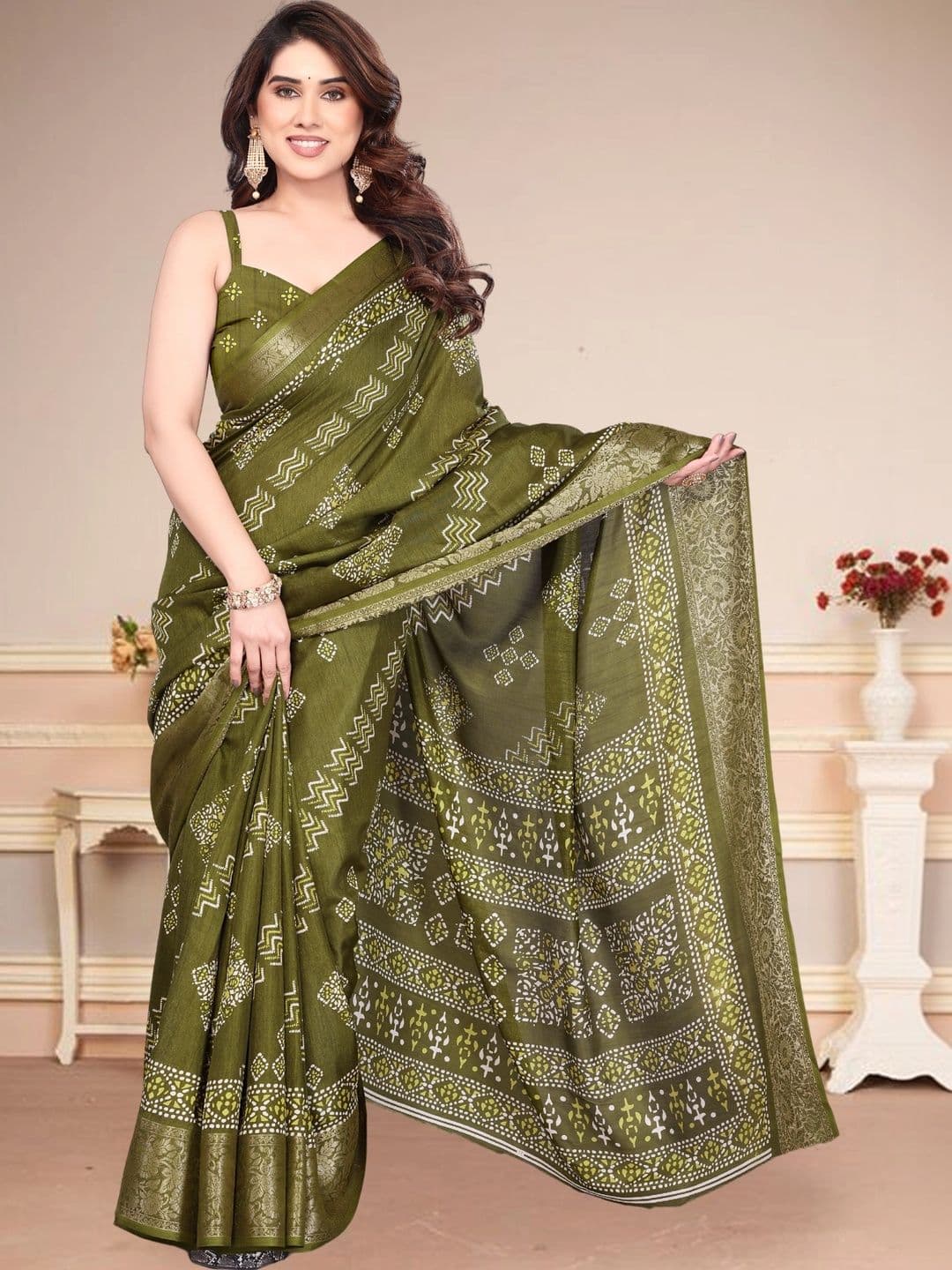 BOLOKA Bandhani Poly Georgette Designer Saree - view 1