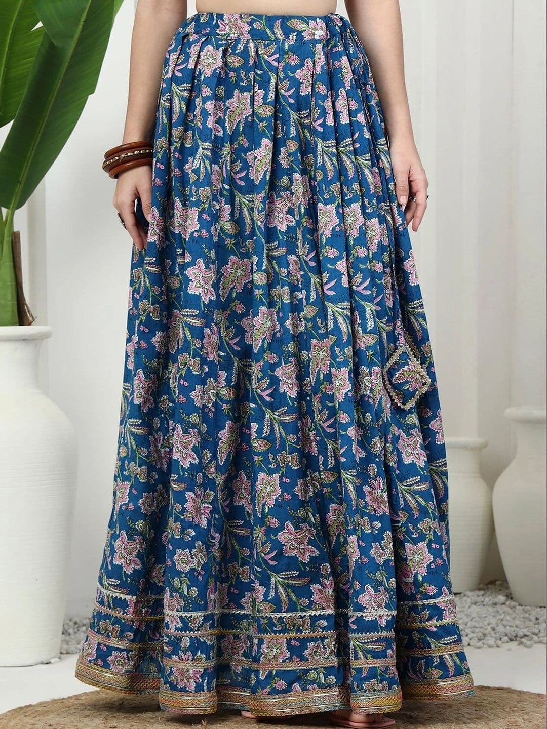 Sangria Women Cotton Cambric Floral Maxi Flared Skirt thumbnail 5