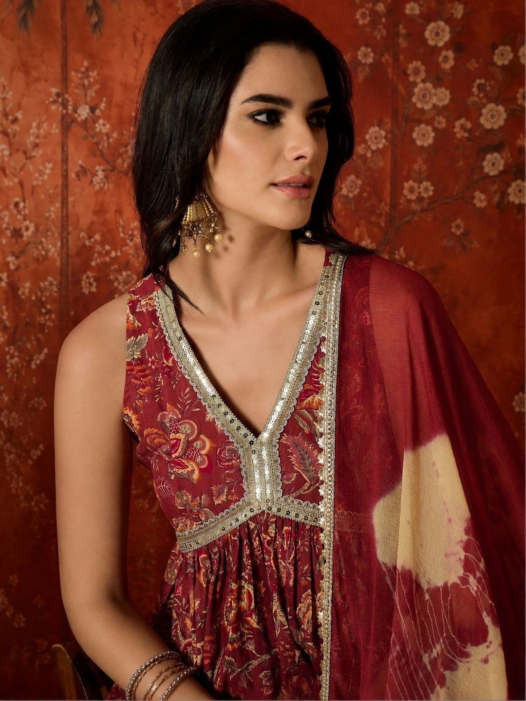 Sangria Women Printed Empire Gotta Patti Kurta with Sharara & With Dupatta thumbnail 6