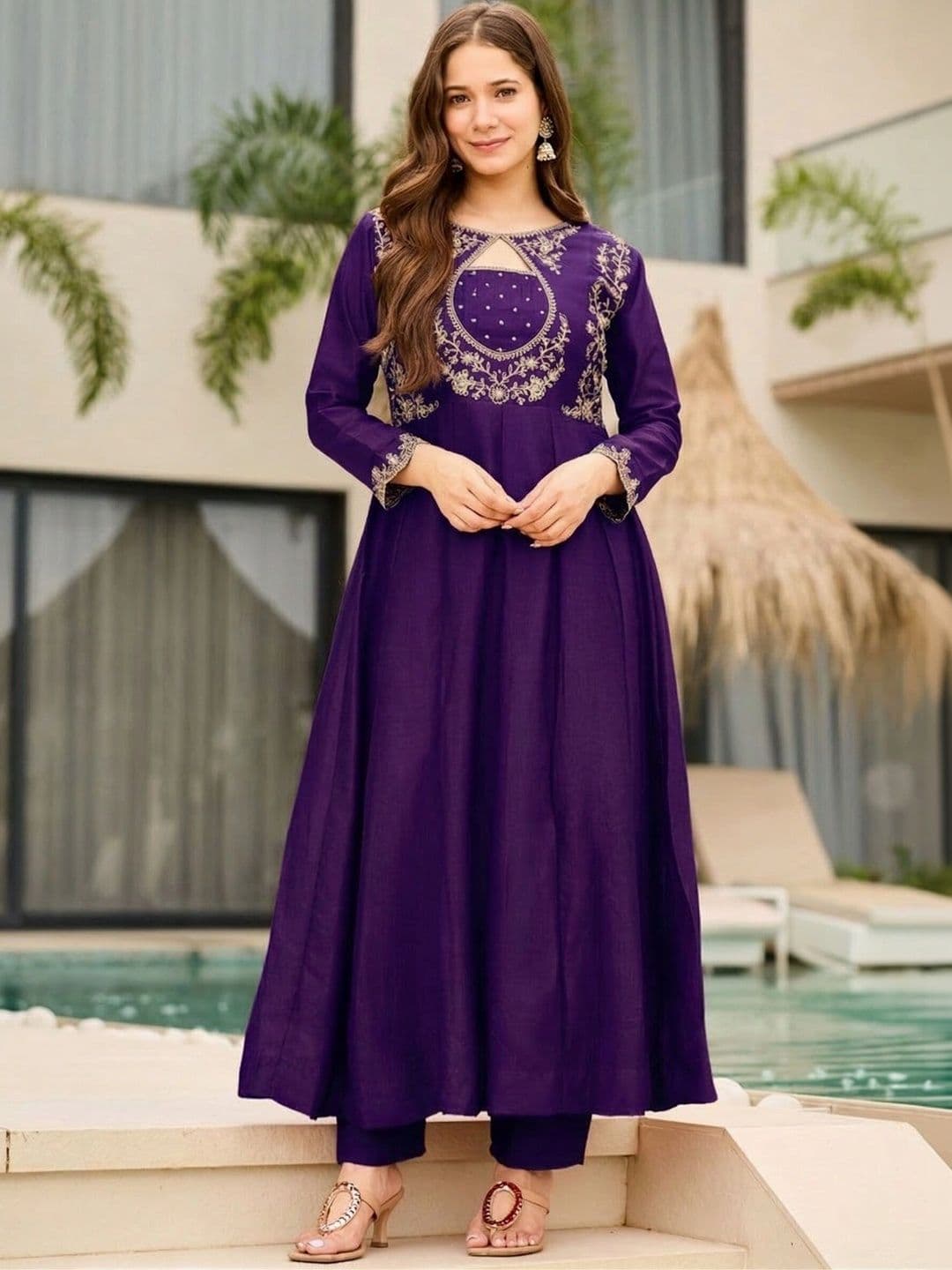 Sangria Women Ethnic Motifs Embroidered Empire Thread Work Kurta with Trousers & With Dupatta thumbnail 5