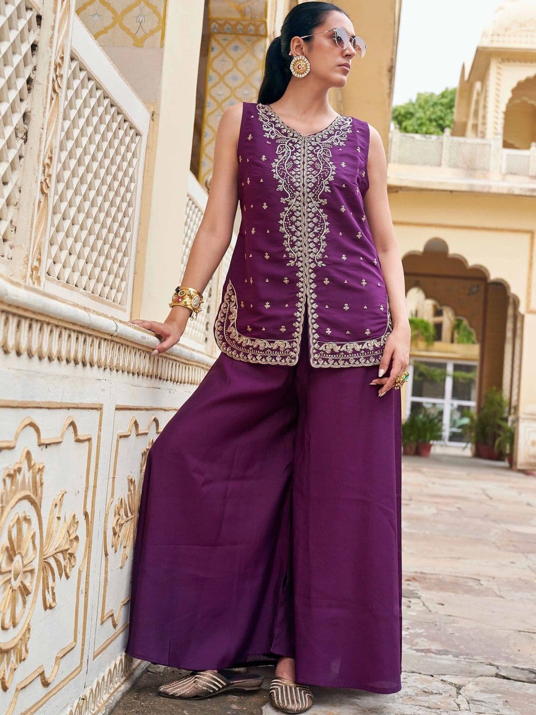 Tikhi Imli Embroidered Top with Palazzos thumbnail 3