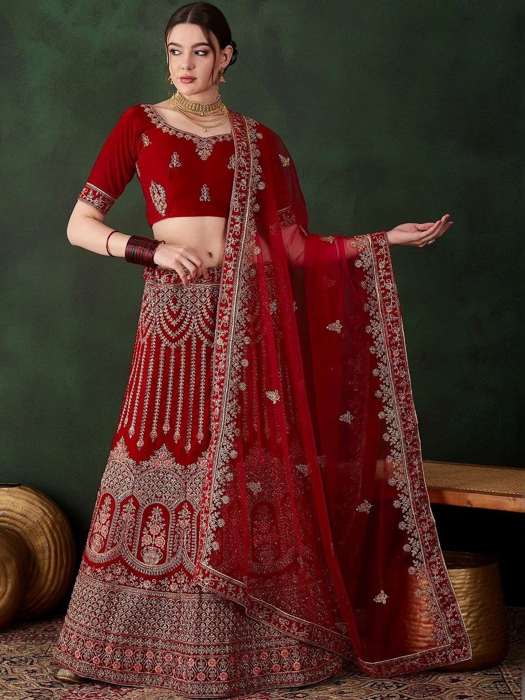 Anouk Rustic Embroidered Semi-Stitched Lehenga & Unstitched Blouse With Dupatta - view 1