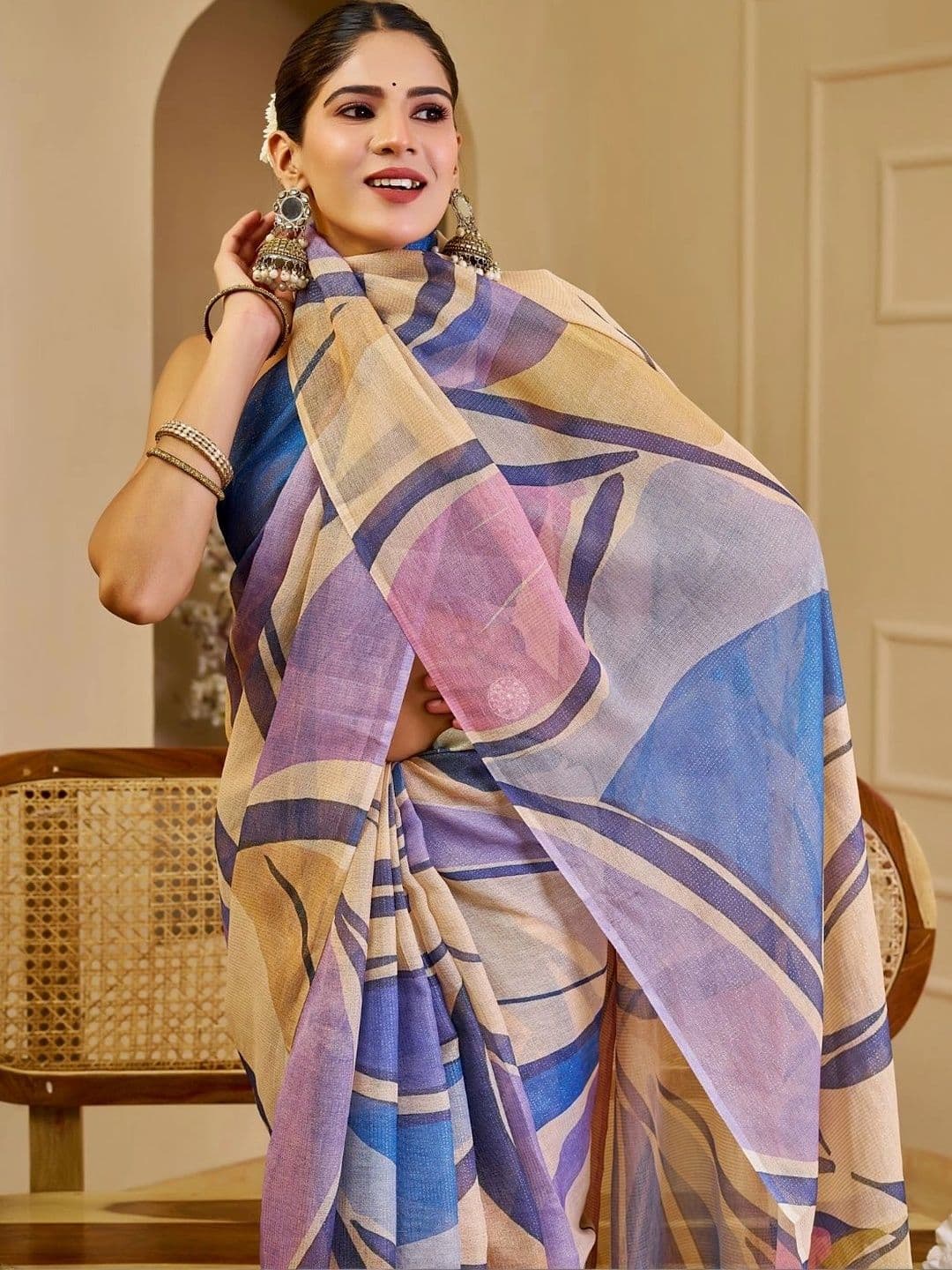 ZAMUNA Tissue Designer Bhagalpuri Saree thumbnail 6