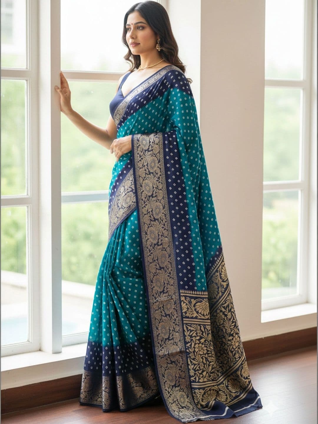 BOLOKA Bandhani Zari Art Silk Designer Bandhani Saree thumbnail 5