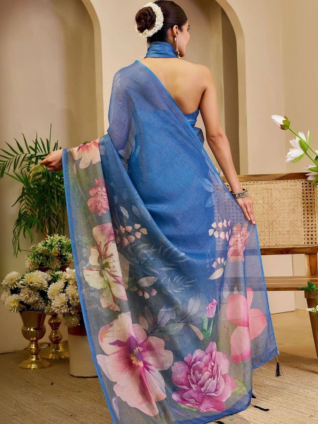 ZAMUNA Floral Tissue Designer Bhagalpuri Saree thumbnail 4