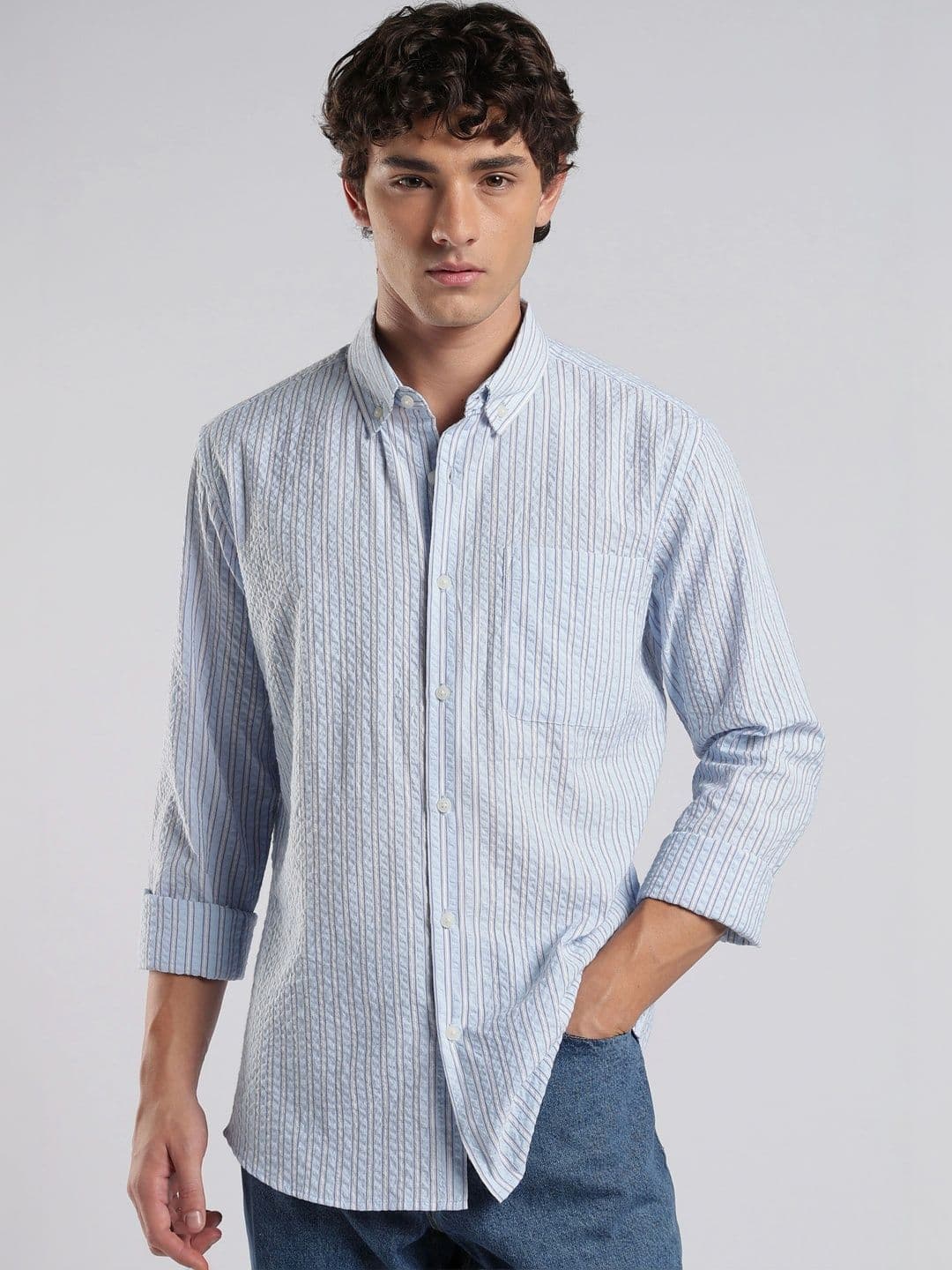 HERE&NOW Men Slim Fit Striped Casual Shirt thumbnail 7