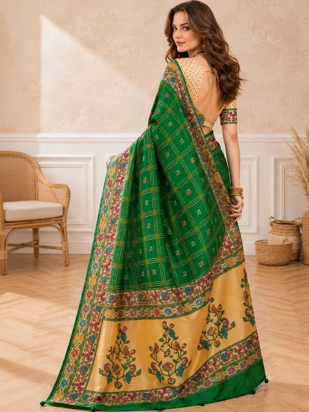 all about you Women Ethnic Motifs Zari Silk Blend Designer Paithani Saree with Tassels thumbnail 4
