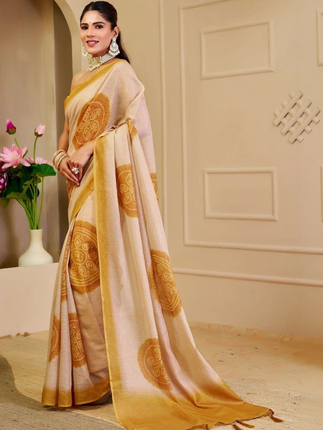 ZAMUNA Floral Tissue Designer Bhagalpuri Saree thumbnail 4