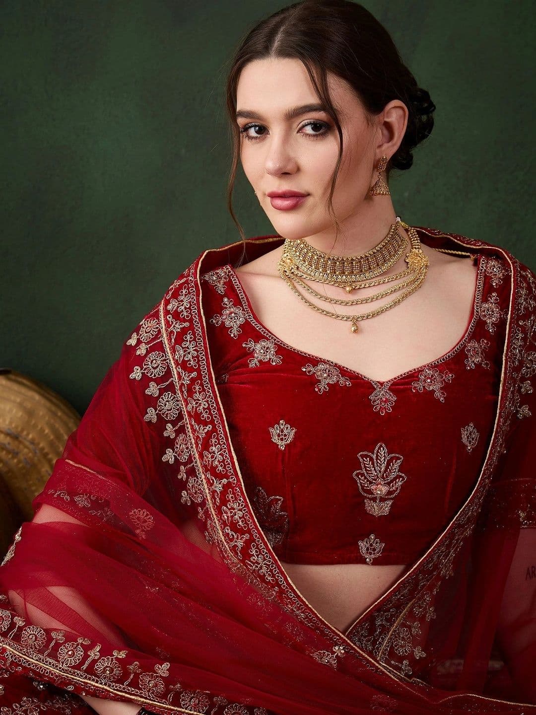 Anouk Rustic Embroidered Semi-Stitched Lehenga & Unstitched Blouse With Dupatta thumbnail 6