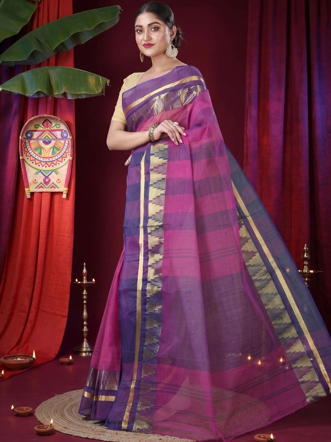 GitAsit Woven Design Zari Pure Cotton Handloom Taant Saree thumbnail 4