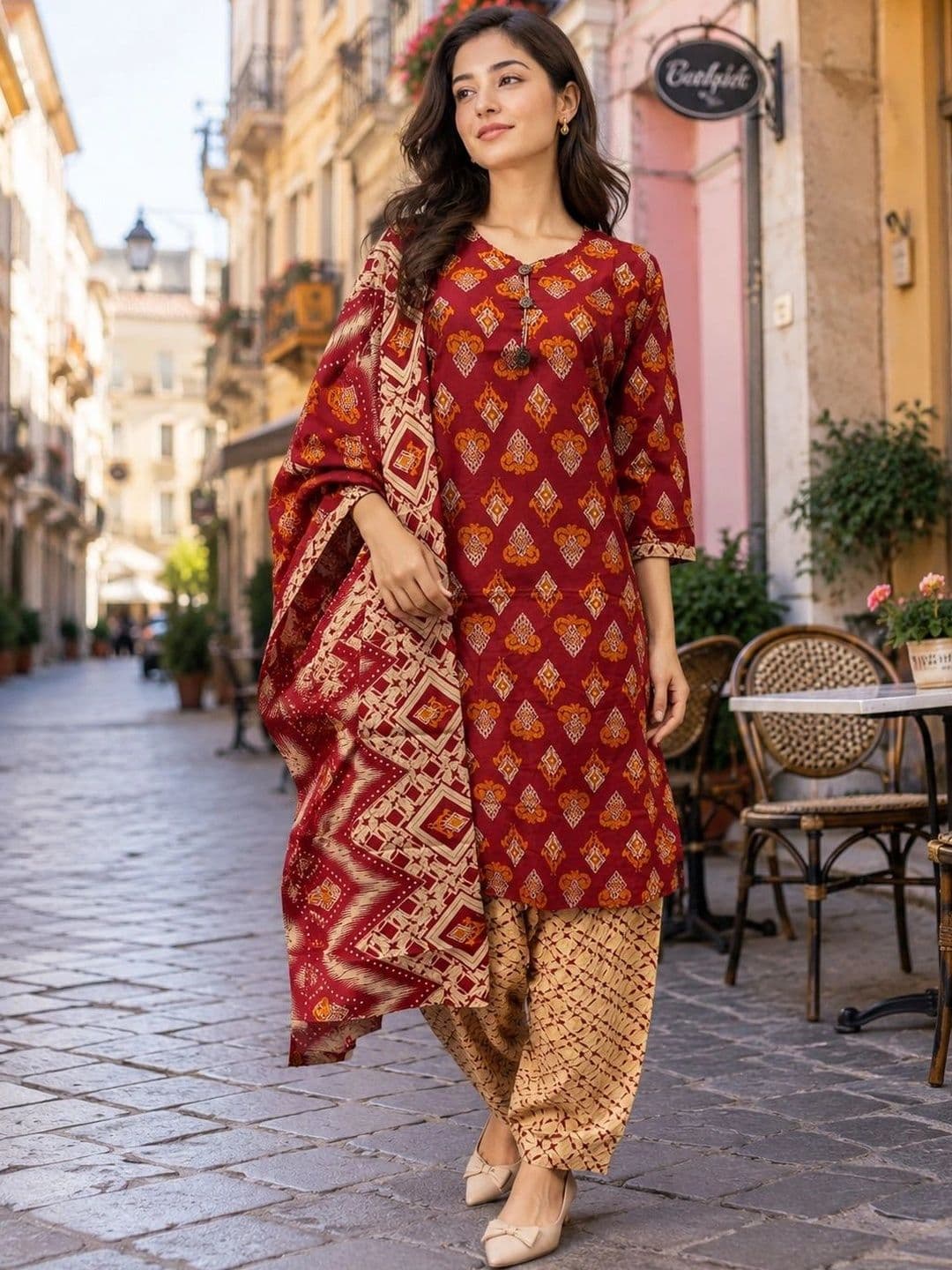 Merira Women Ethnic Motifs Printed Regular Kurta with Patiala & With Dupatta - view 1
