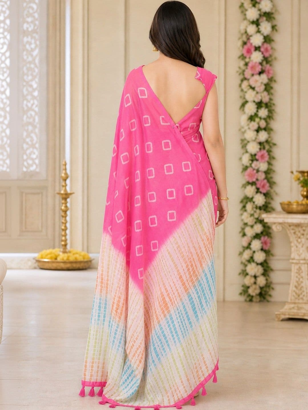Saatika Tie and Dye Chanderi Saree thumbnail 3