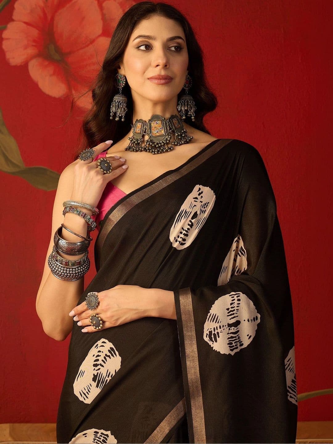 Sangria Zari Silk Cotton Bandhani Saree thumbnail 5