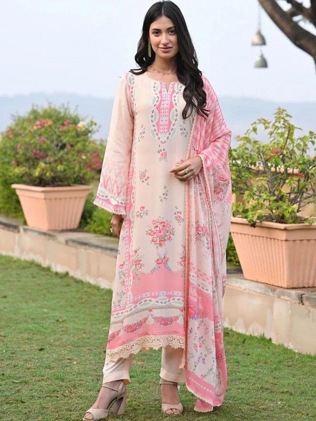 Sangria Women Floral Printed Regular Kurta with Trousers & With Dupatta - view 1