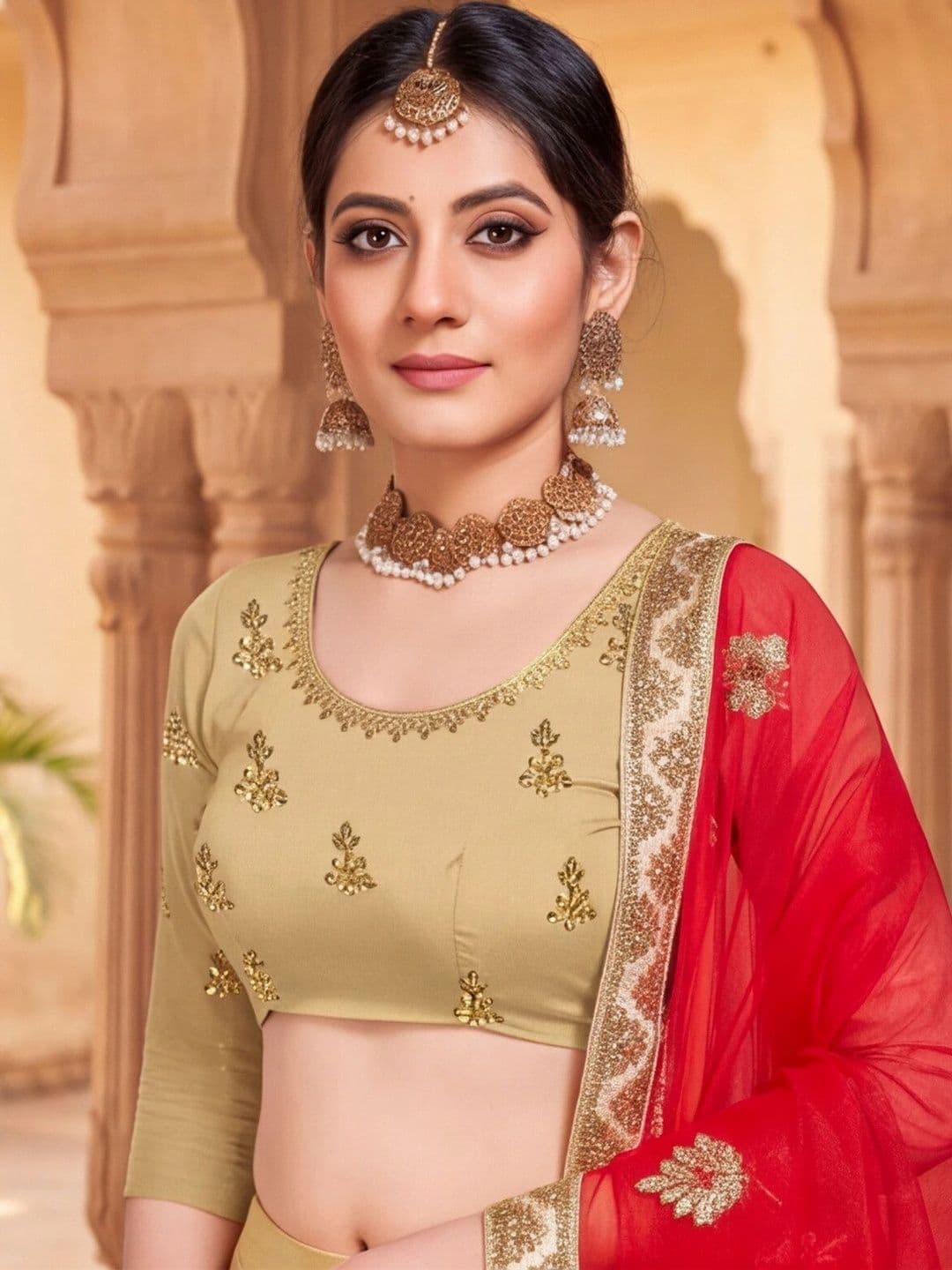 Anouk Rustic Embellished Semi-Stitched Lehenga & Unstitched Blouse With Dupatta thumbnail 4