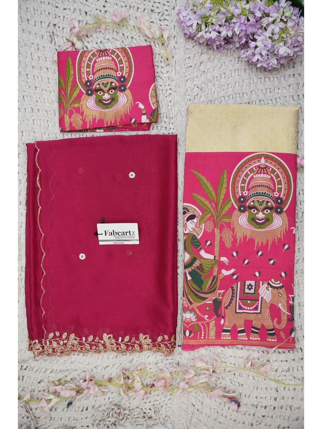 Fabcartz Sequinned Printed Silk Unstitched Lehenga & Blouse With Dupatta thumbnail 5