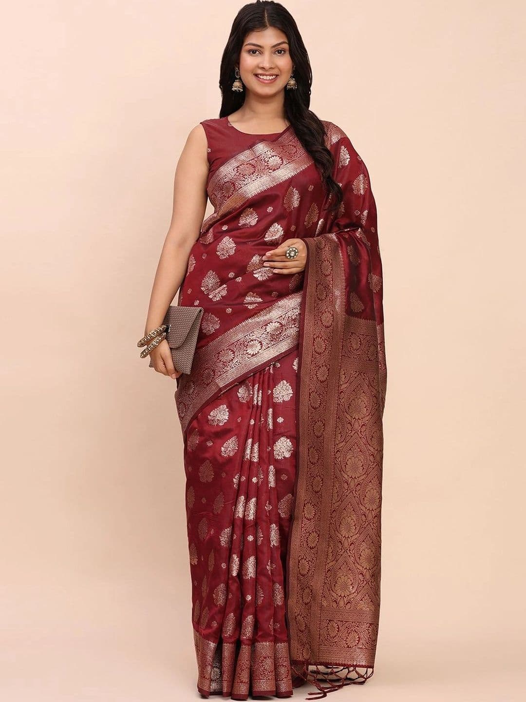 Mitera Woven Design Zari Silk Blend Banarasi Saree thumbnail 5