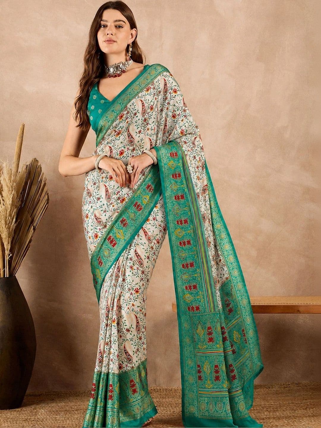 SANJANA  SILK SANJANA SILK Kalamkari Silk Blend Paithani Saree - view 1