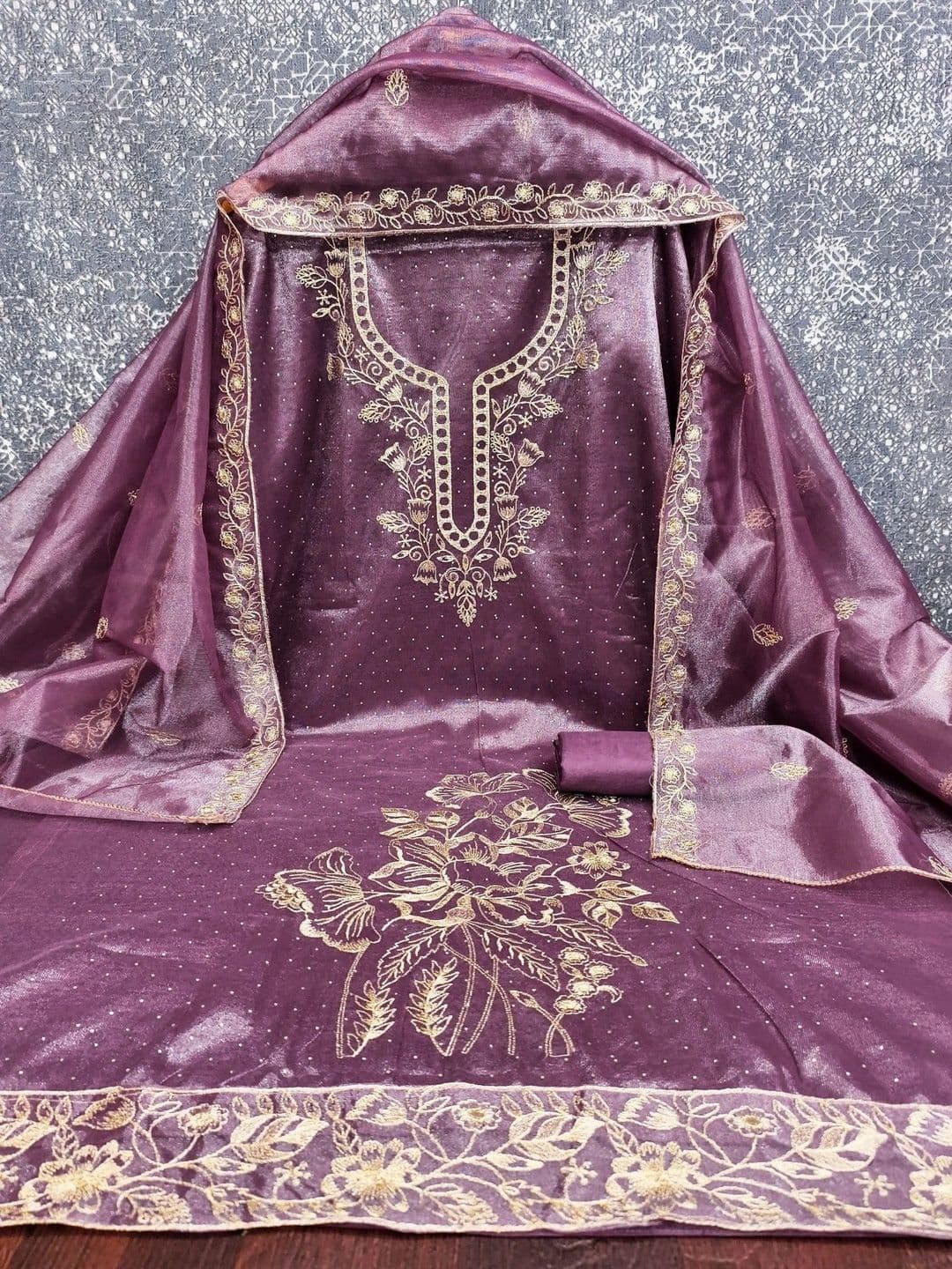 TAVAS Embroidered Organza Unstitched Dress Material thumbnail 5