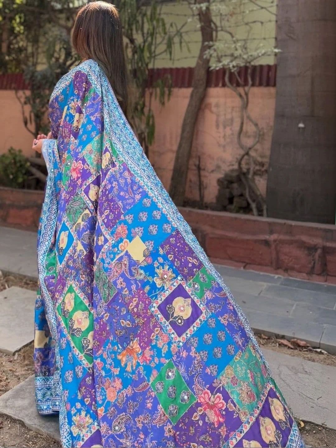 Sangria Ajrak Block Mirror Work Poly Chiffon Patola Saree thumbnail 2