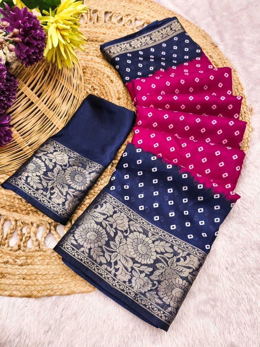 BOLOKA Bandhani Zari Art Silk Designer Bandhani Saree thumbnail 3