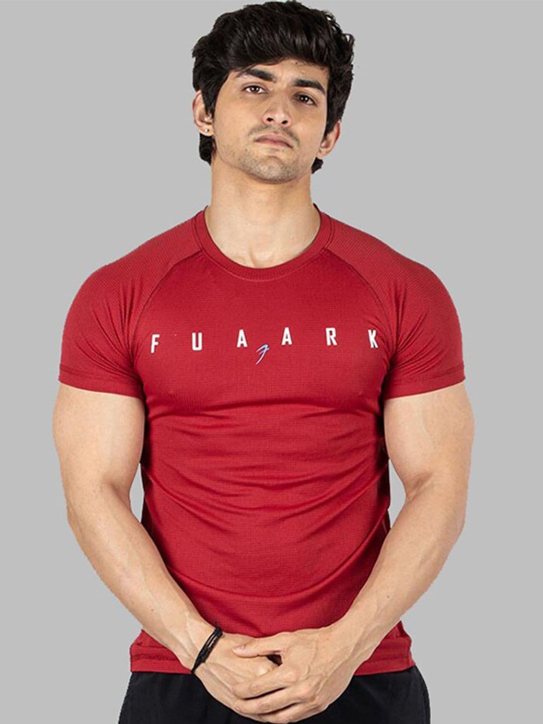 FUAARK Slim Fit Typography Printed Raglan Sleeves Anti Odour Gym T-shirt thumbnail 2