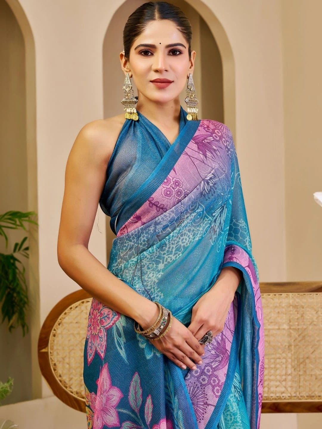 ZAMUNA Floral Tissue Designer Bhagalpuri Saree thumbnail 4