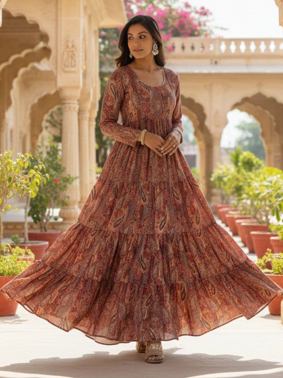 HERE&NOW Printed A-Line Flared Ethnic Dresses thumbnail 4