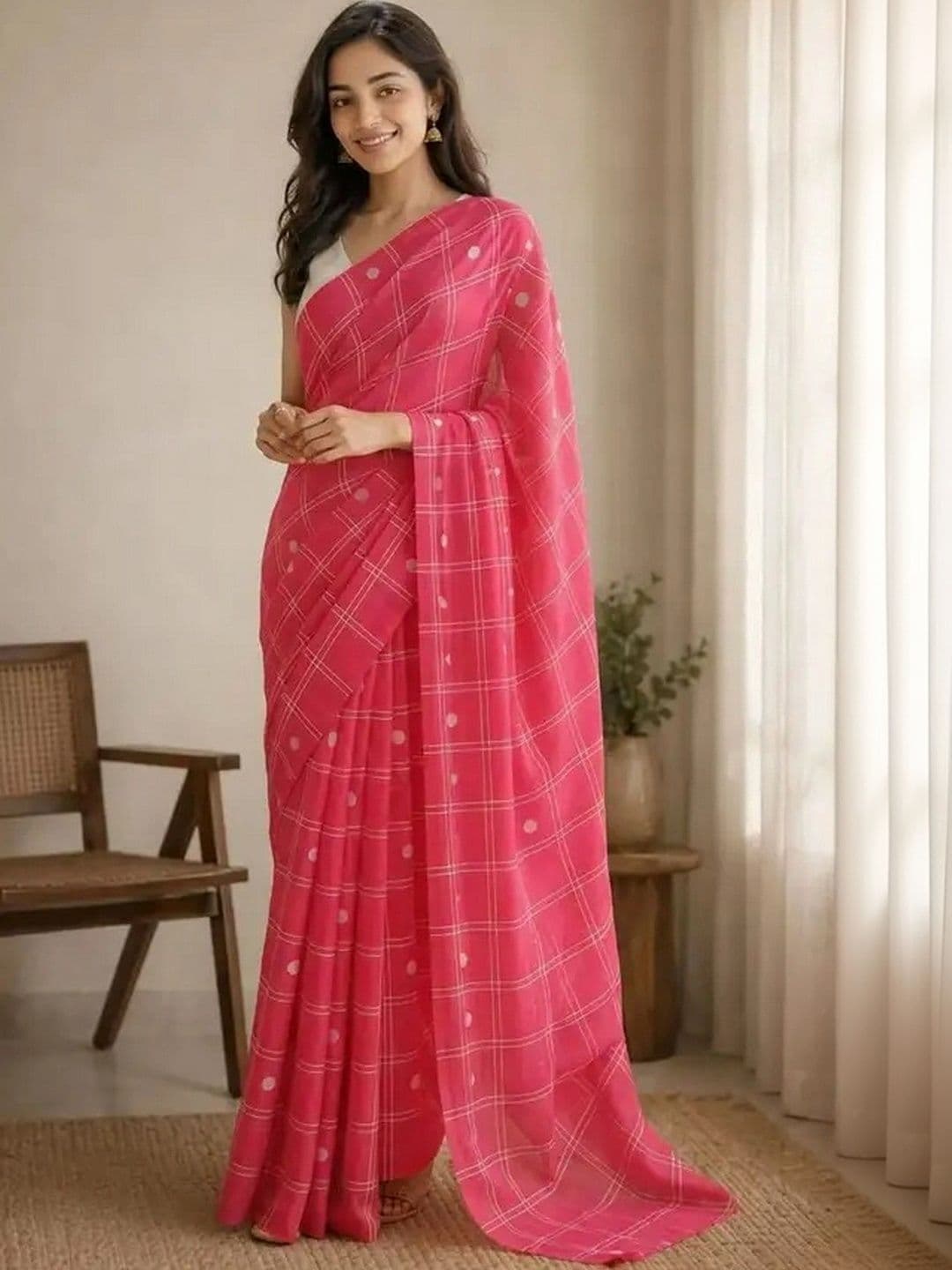 Saatika Checked Chanderi Saree thumbnail 4