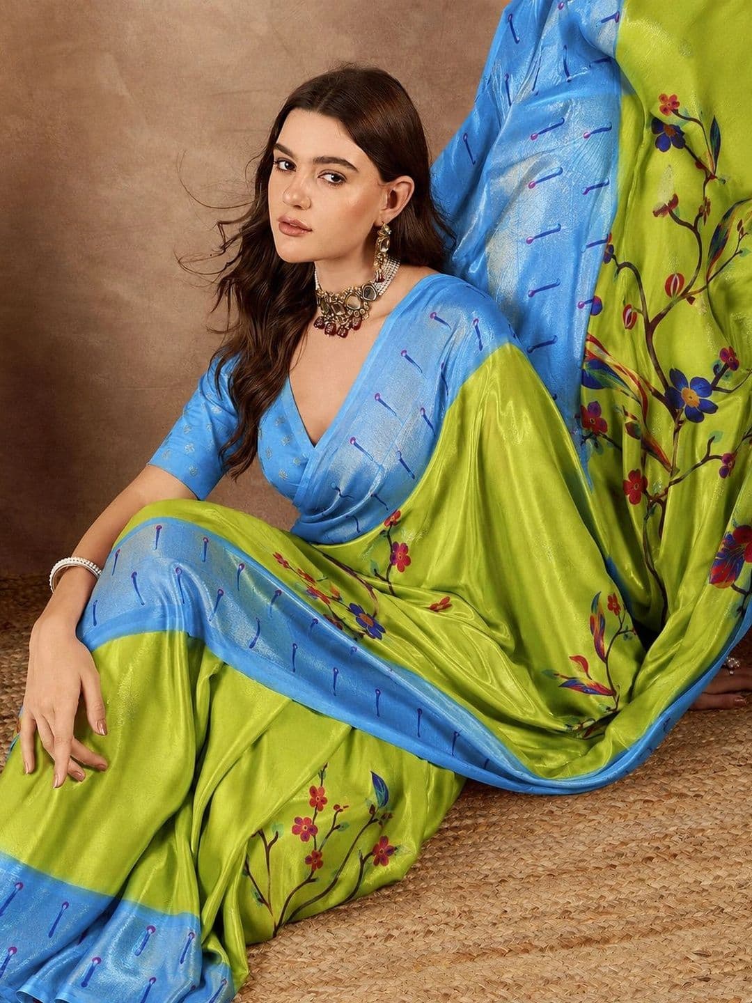 SANJANA  SILK SANJANA SILK Floral Silk Blend Chanderi Saree thumbnail 3