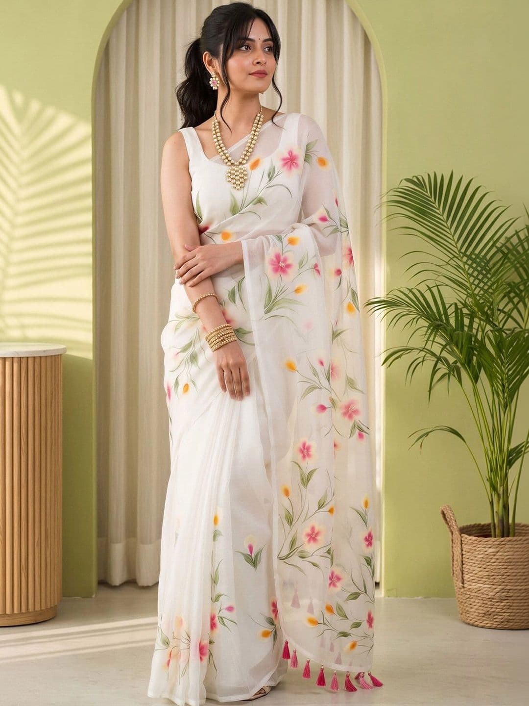 Sangria Ethnic Motifs Poly Chiffon Designer Saree - view 1