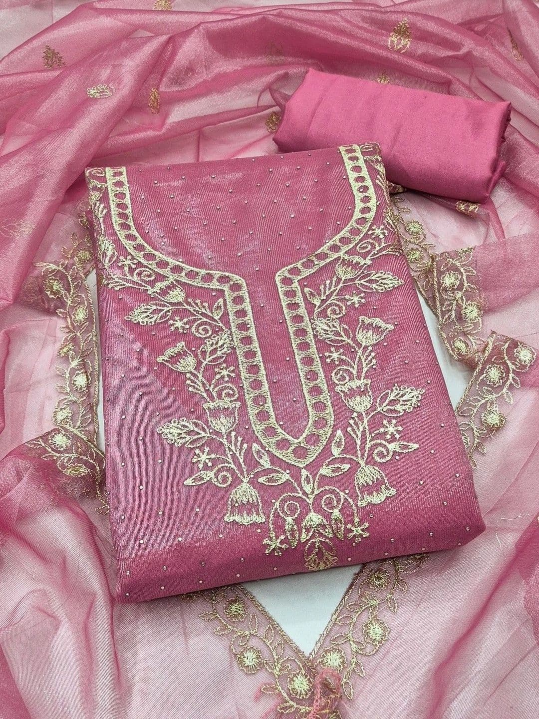 TAVAS Embroidered Organza Unstitched Dress Material - view 1
