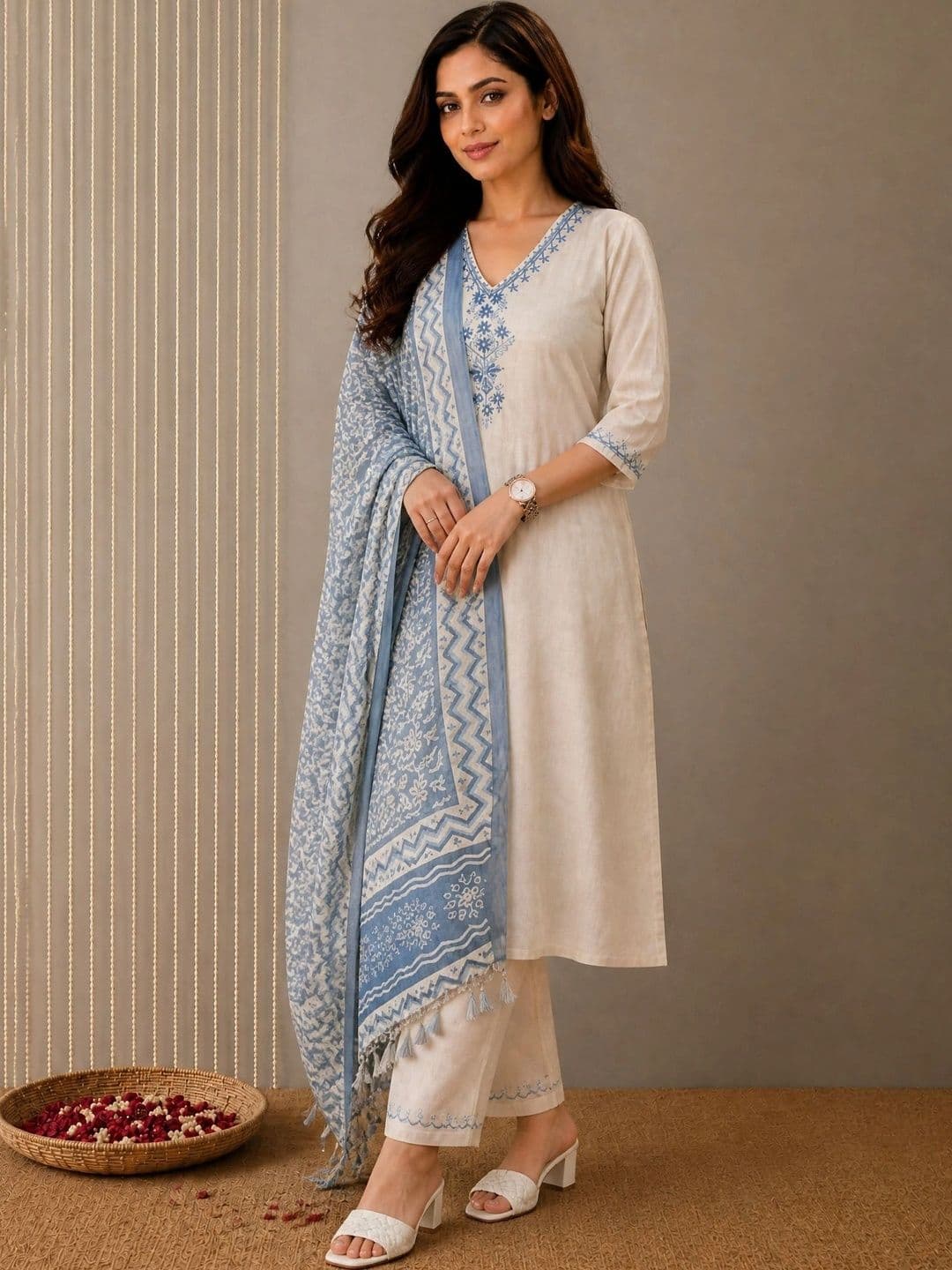 Anouk Mirage Women Ethnic Motifs Embroidered Pure Cotton Kurta with Trousers With Dupatta thumbnail 5