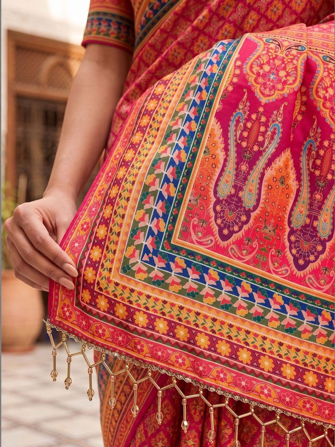 SARIYA Ethnic Motifs Beads and Stones Pure Georgette Saree thumbnail 3