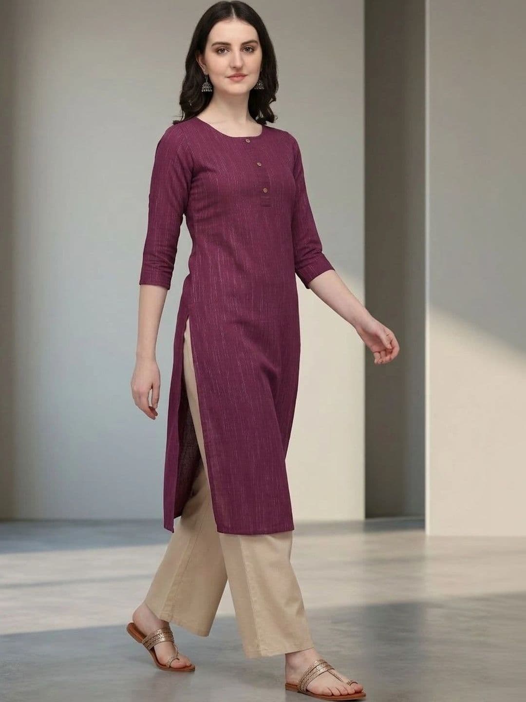 Anouk X fwd Women Wine Cotton Blend Woven Kurta - view 1