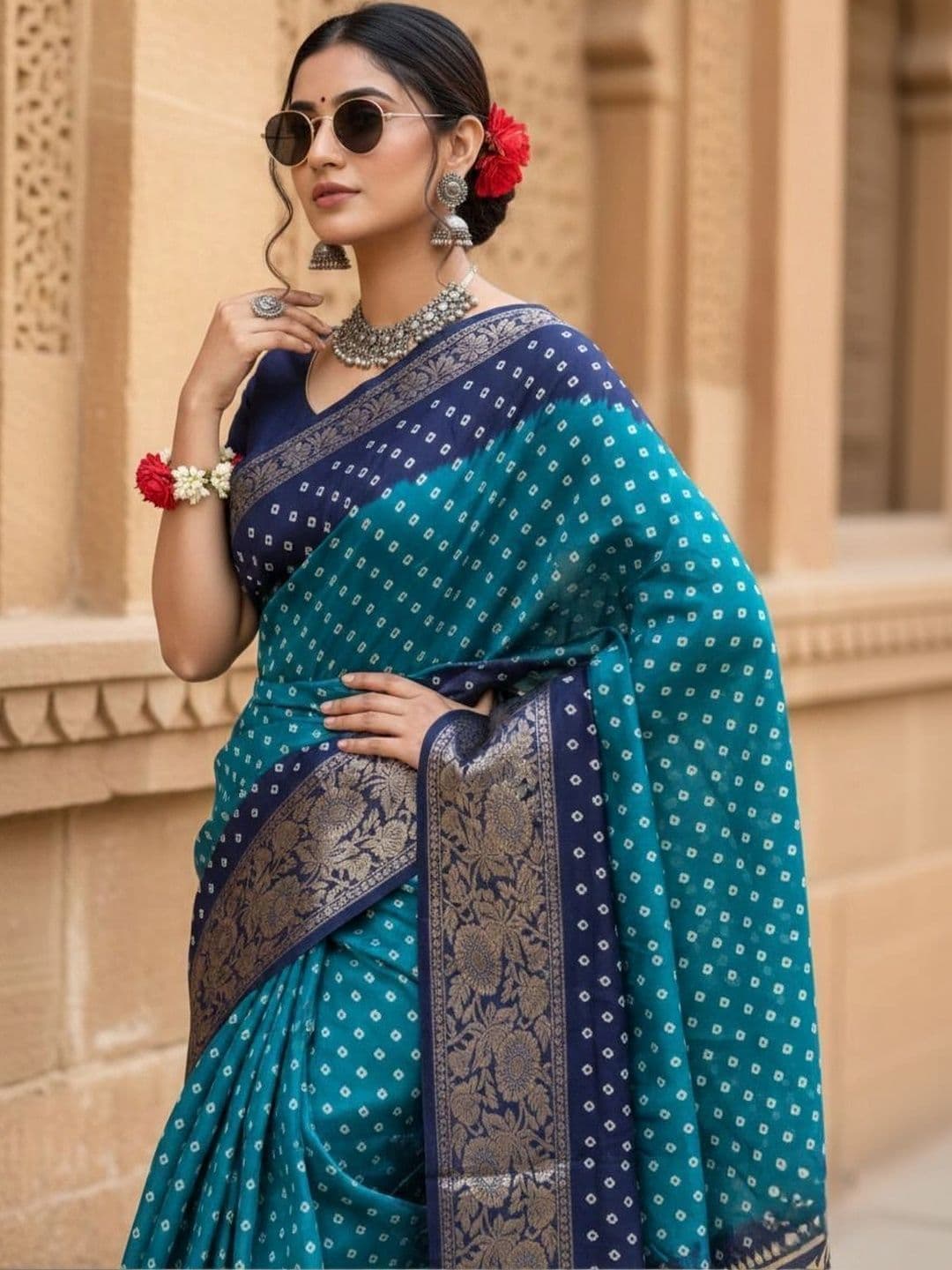 BOLOKA Bandhani Zari Art Silk Designer Bandhani Saree thumbnail 6