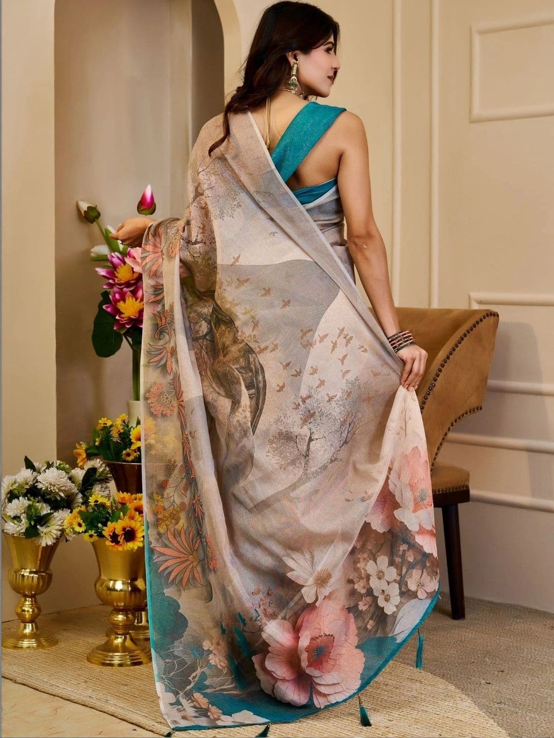 ZAMUNA Floral Tissue Designer Bhagalpuri Saree thumbnail 3