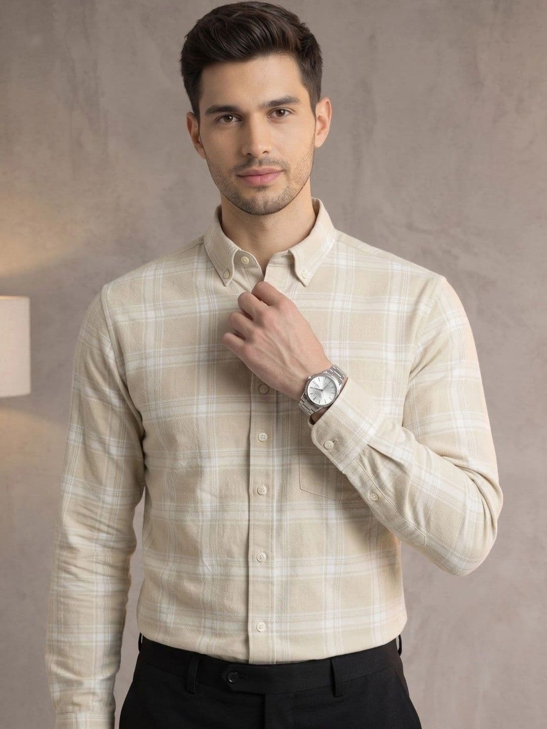 Studio-9 Men Classic Slim Fit Gingham Checks Checked Casual Shirt thumbnail 2