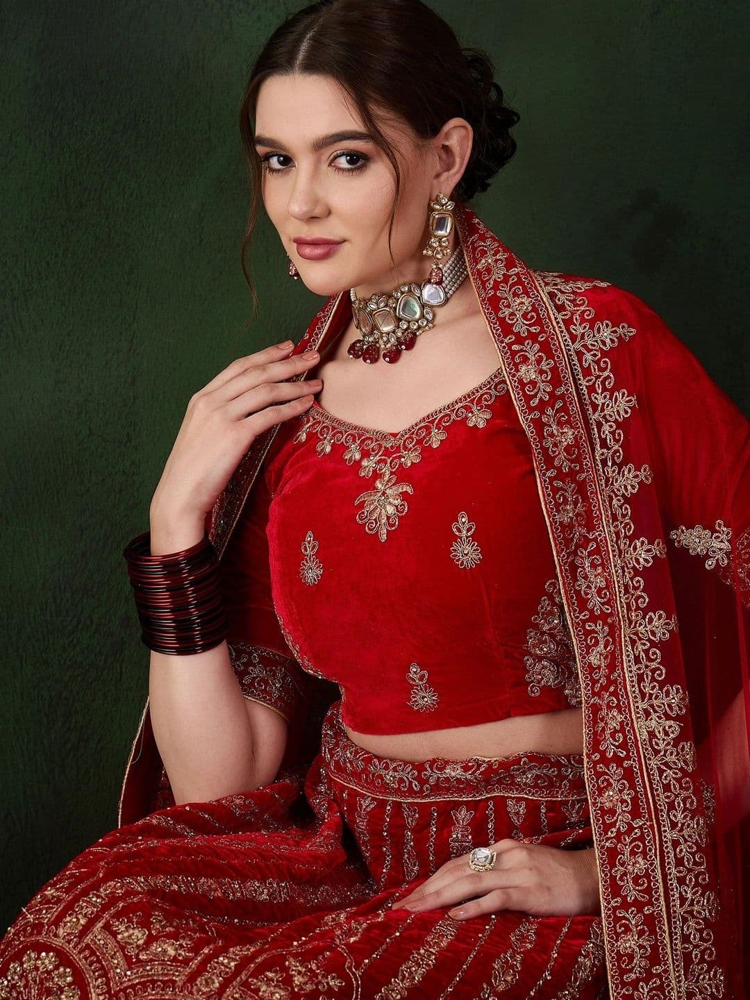 Anouk Rustic Embellished Semi-Stitched Lehenga & Unstitched Blouse With Dupatta thumbnail 6
