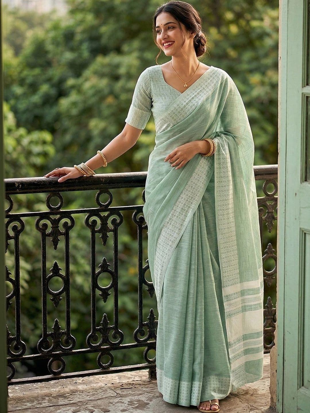 Mitera Striped Linen Blend Saree - view 1