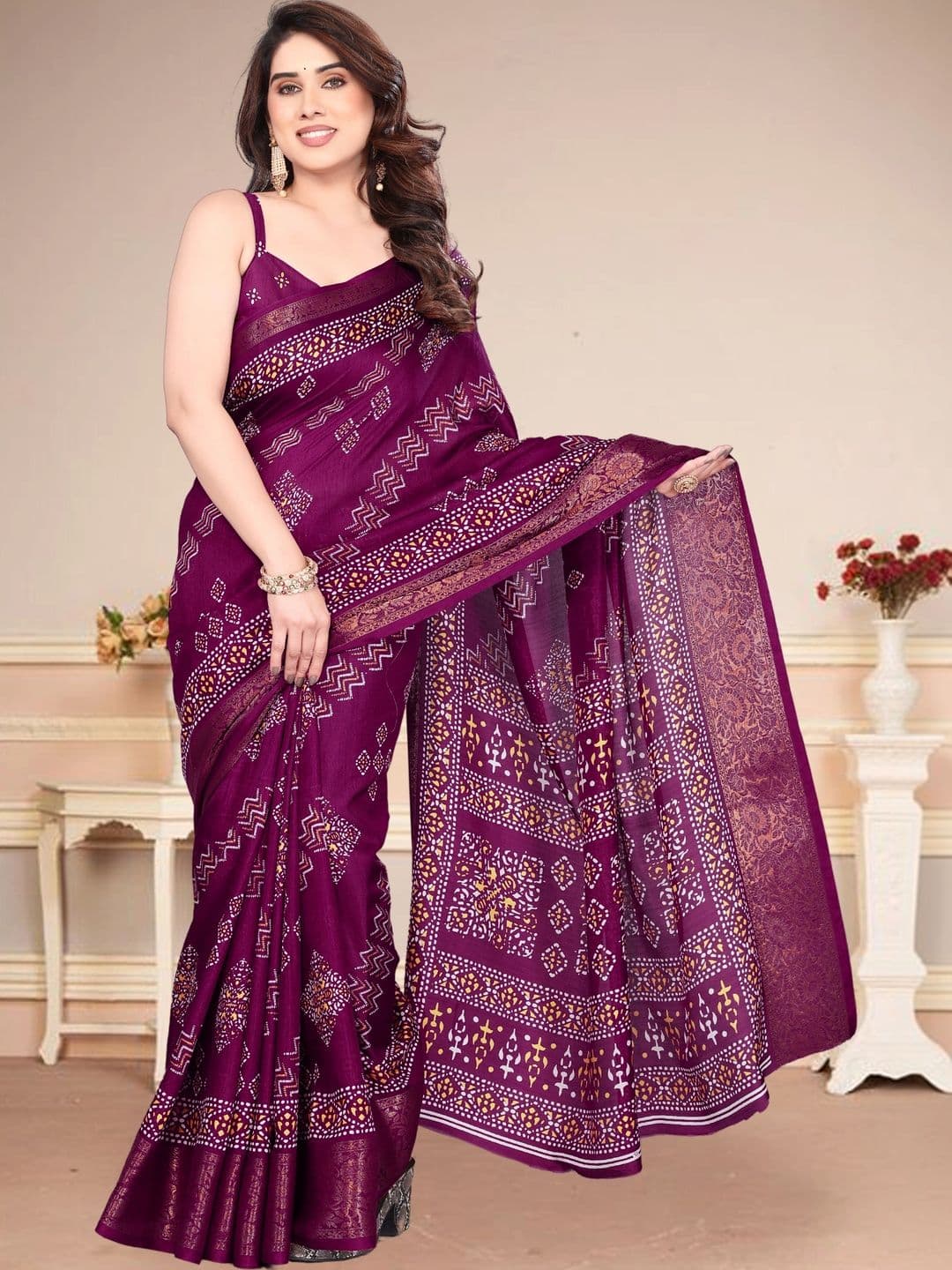 BOLOKA Bandhani Zari Art Silk Designer Bandhani Saree - view 1