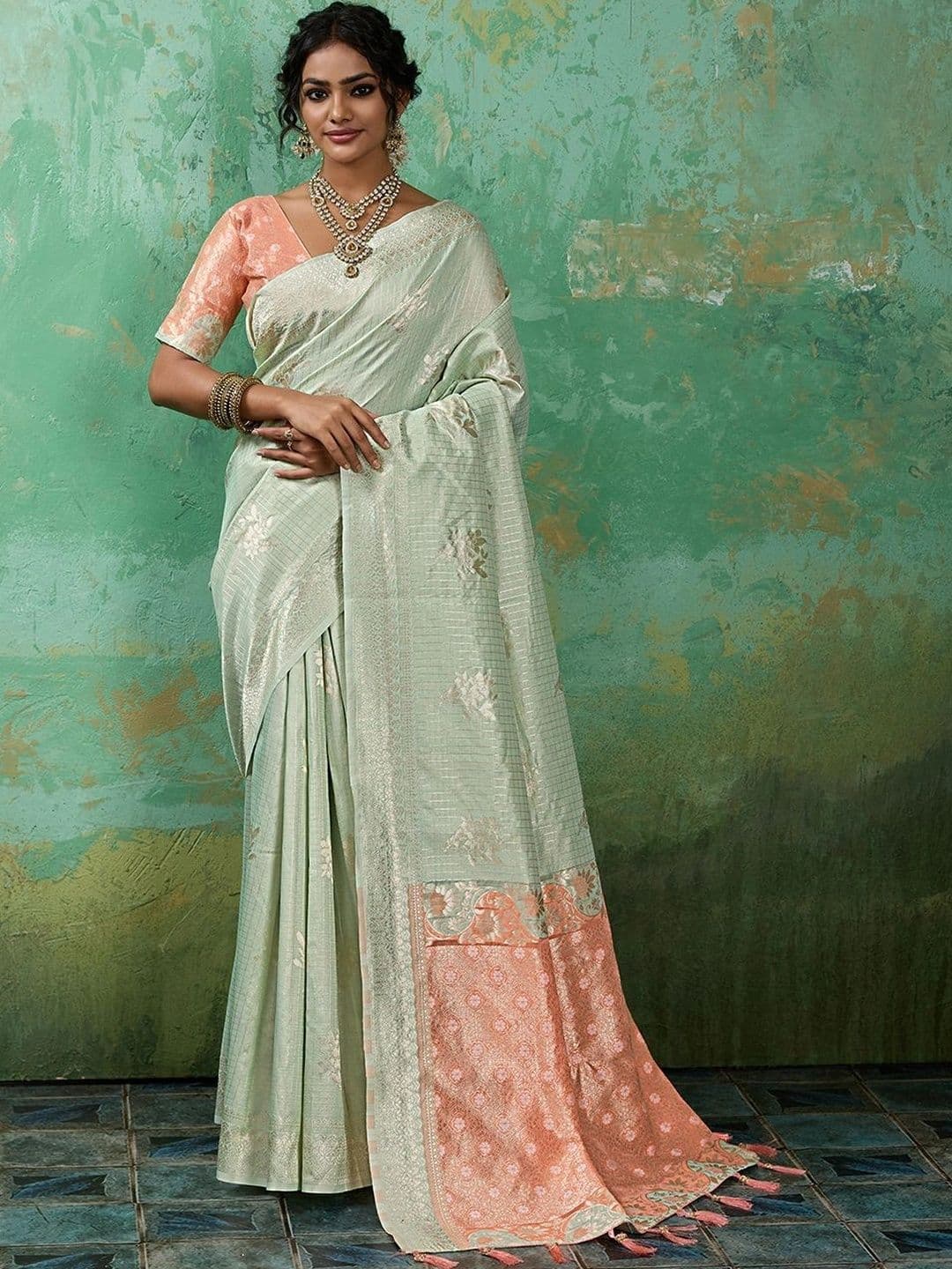Mitera Women Floral Printed Zari Chanderi Saree - view 1