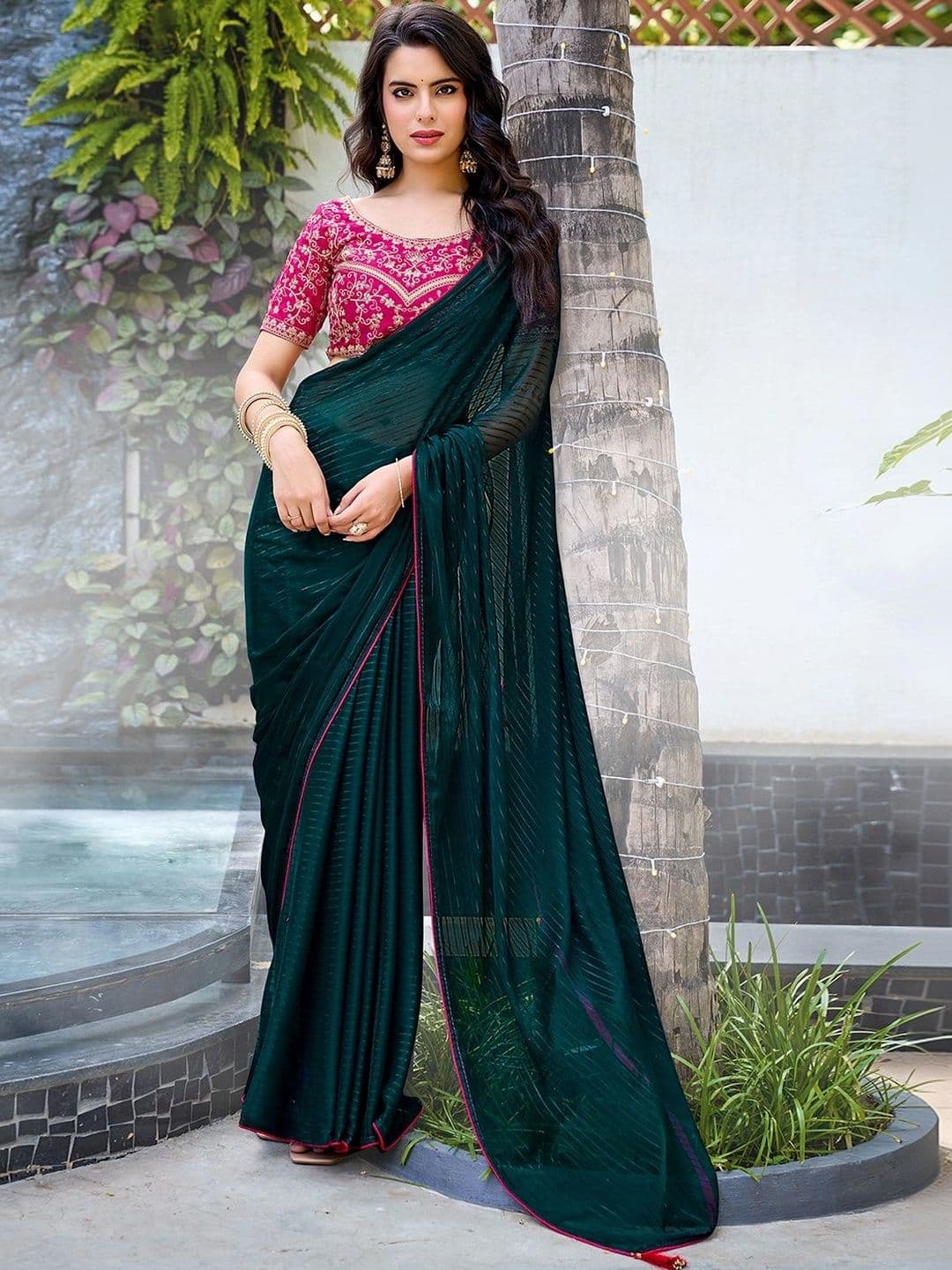 SANISA Striped Embroidered Pure Georgette Saree thumbnail 6