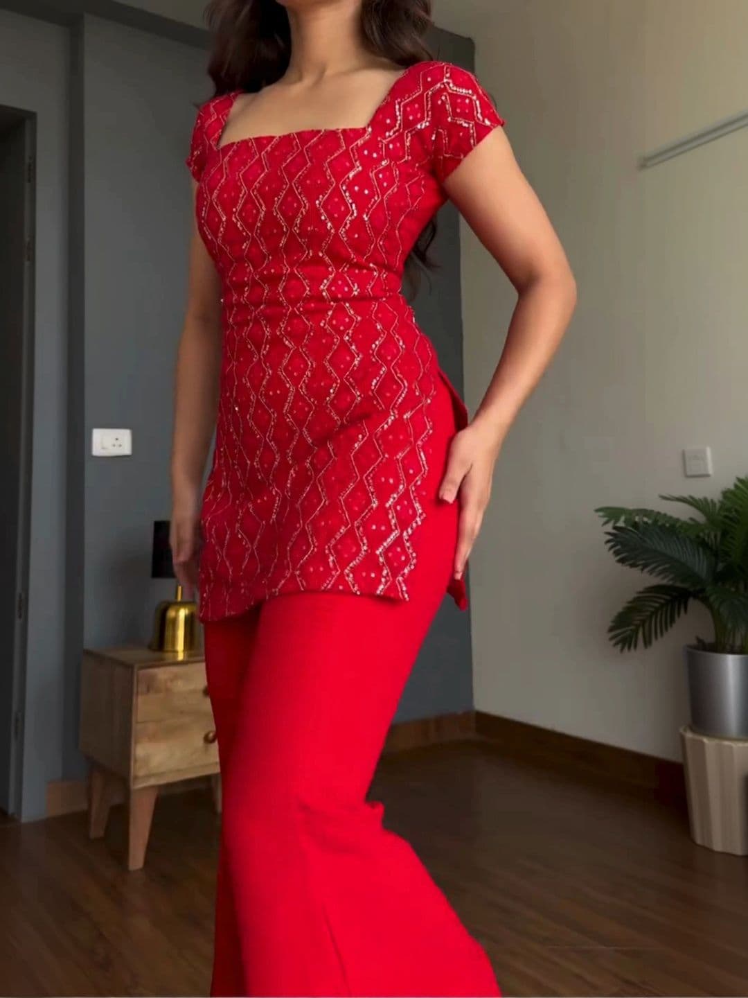 HERE&NOW Women Ethnic Motifs Embroidered Regular Sequinned Kurta with Palazzos & With Dupatta thumbnail 5