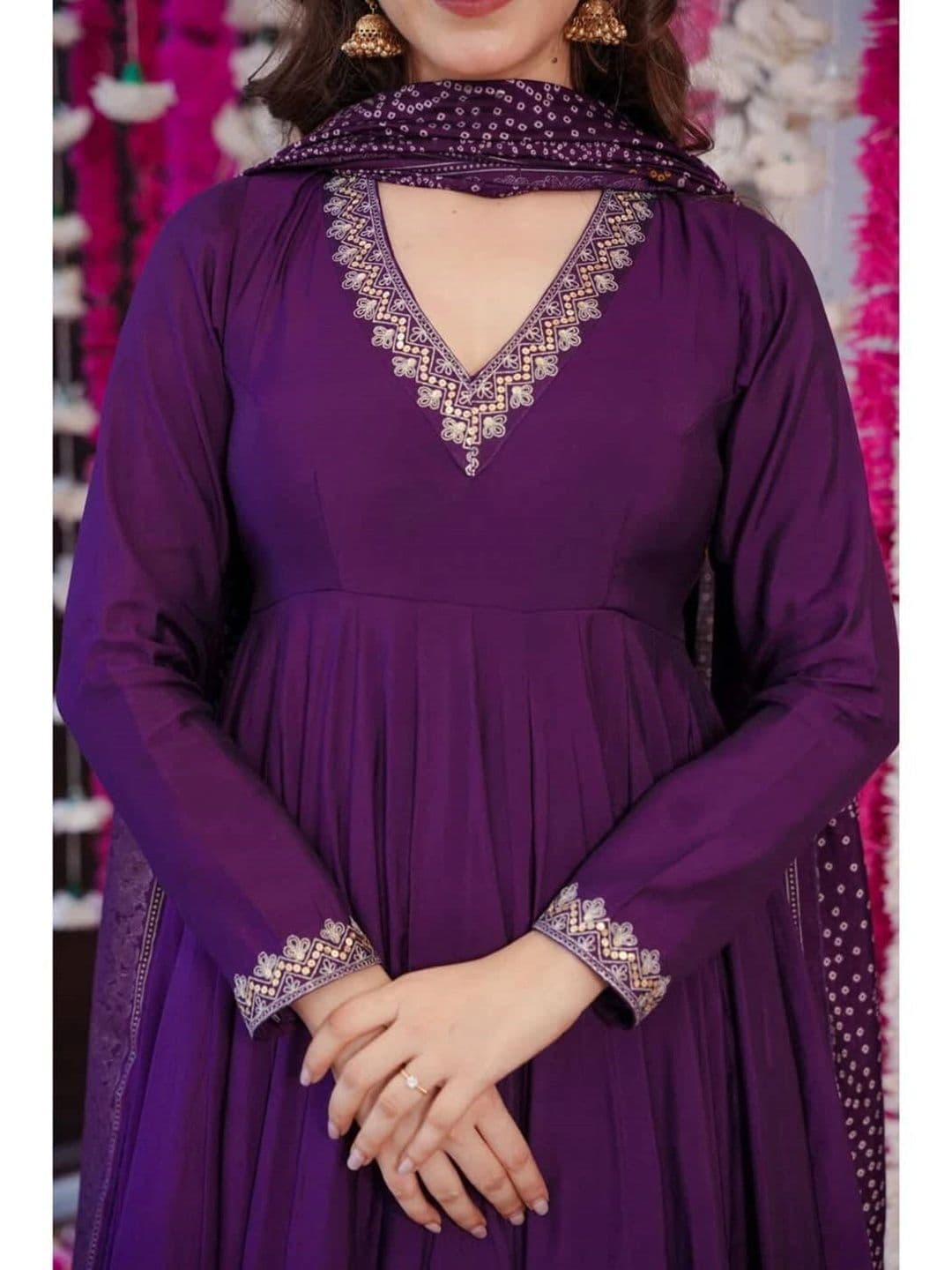 KALINI Women Ethnic Motifs Empire Thread Work Kurta with Palazzos & With Dupatta thumbnail 2